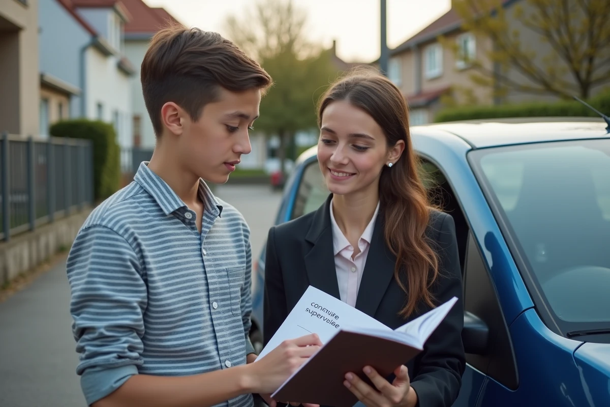 Adolescent en apprentissage conduite avec instructrice