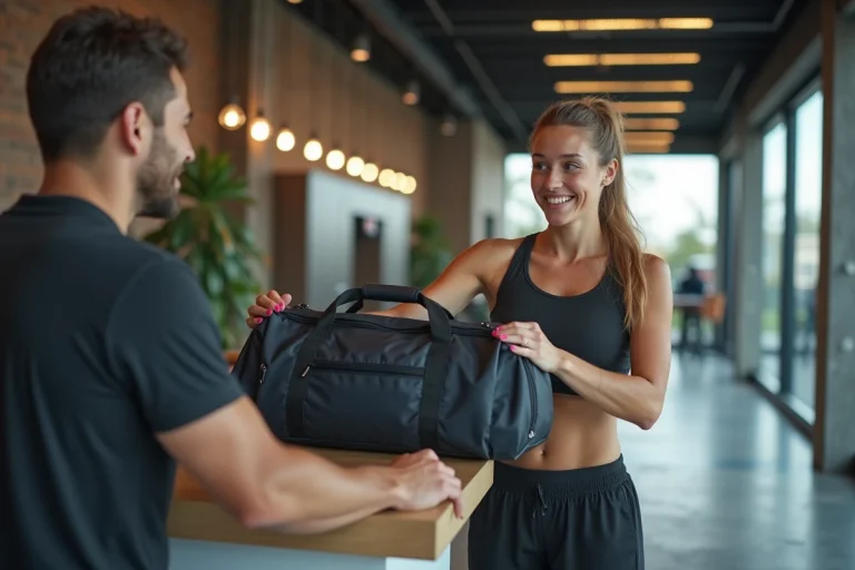 Jeune femme sportive souriante à la réception du gym