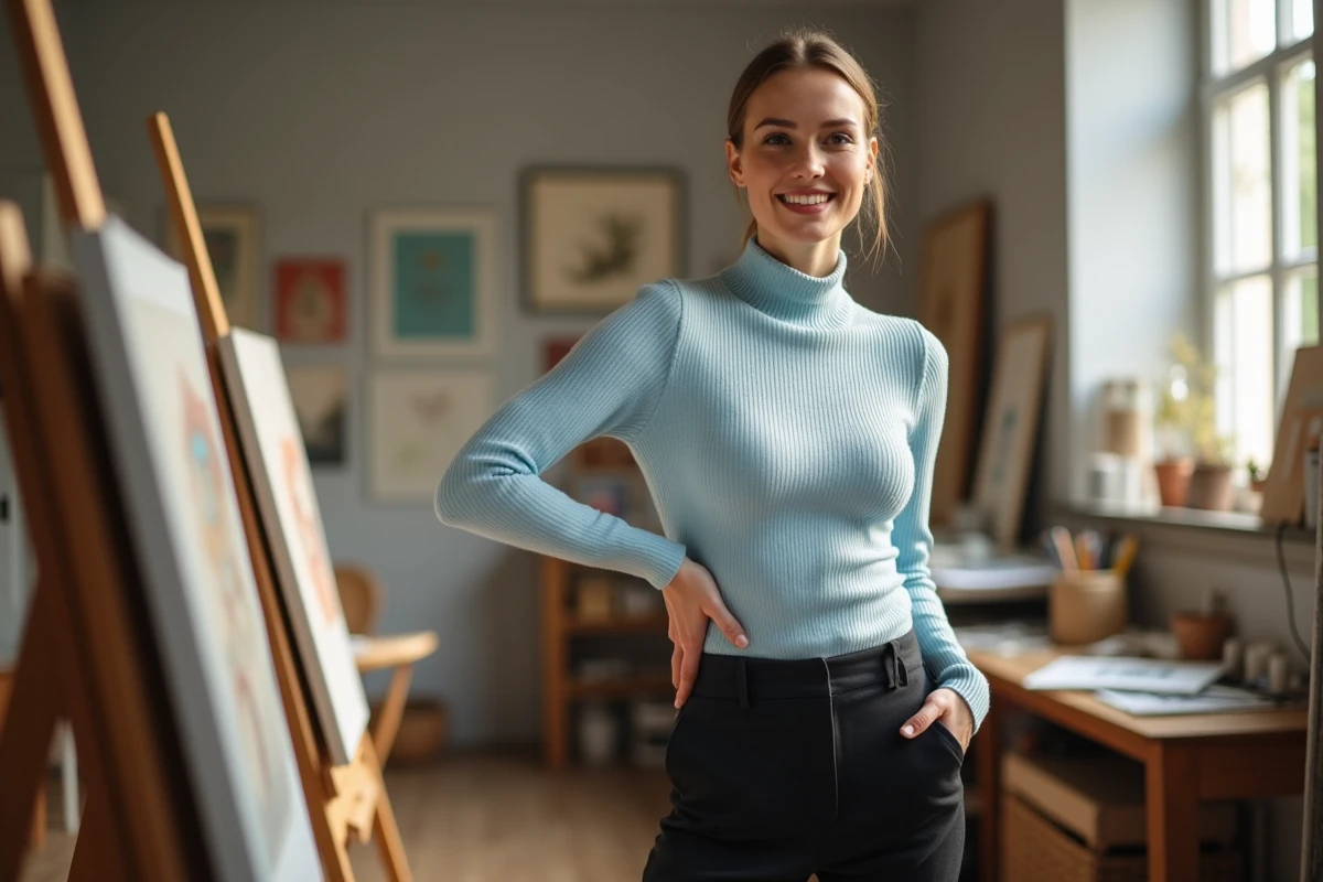 Femme confiante dans un studio d