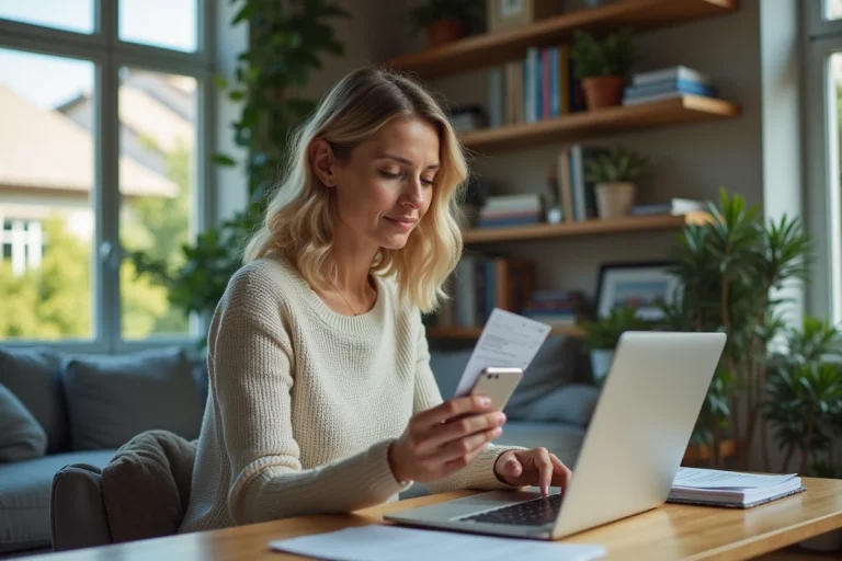Femme d'âge moyen avec billet de croisière et smartphone