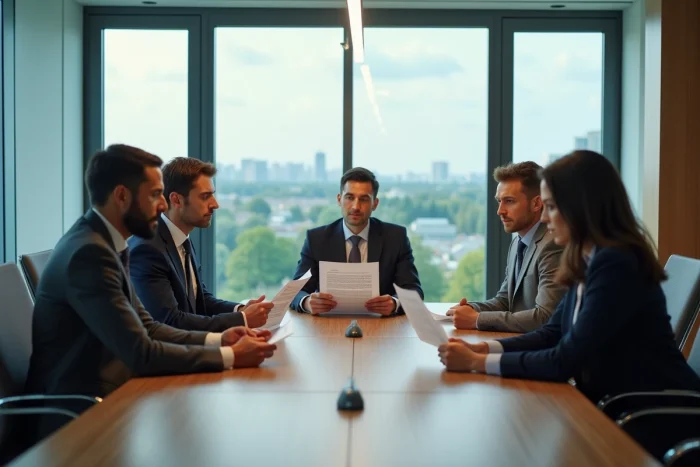 Groupe de professionnels discutant des lignes directrices éthiques